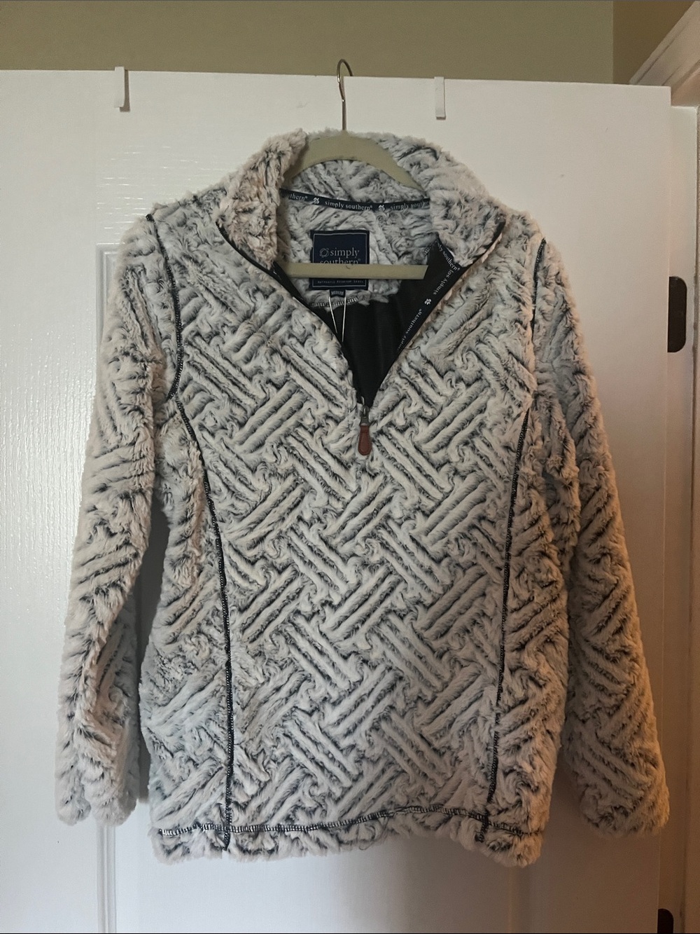 Simply Southern Cream and Gray Faux Fur Pullover Jacket
